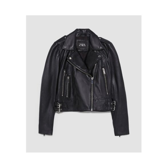 Zara Leather Biker Jacket [Size: Large] - Picture 1 of 5